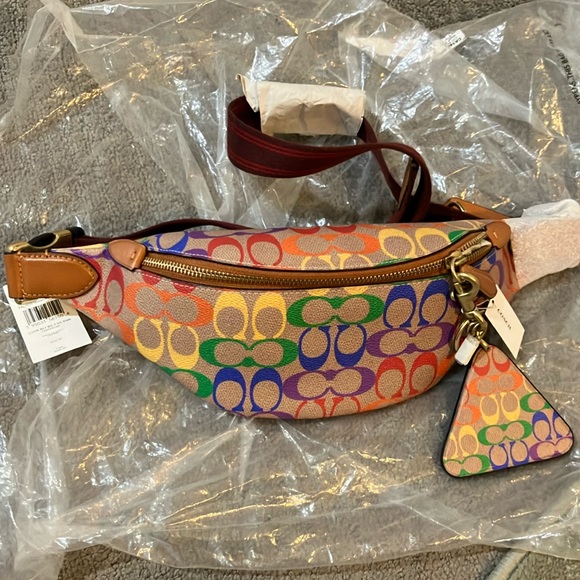 NWT Coach Sign Multicolor bellybag and charm 2 set - Picture 1 of 8
